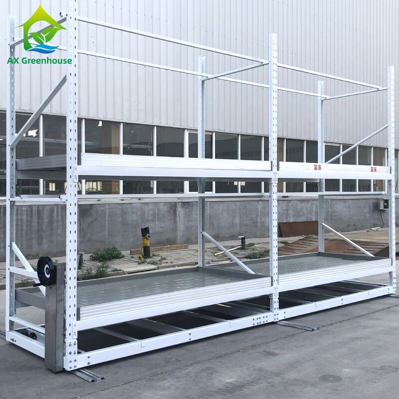 Banco rodante ajustable de alta resistencia para invernaderos con estructura de acero galvanizado en caliente y capacidad de carga de 120 kg/m²