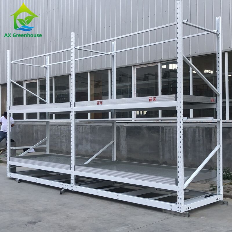 Banco rodante ajustable de alta resistencia para invernaderos con estructura de acero galvanizado en caliente y capacidad de carga de 120 kg/m²