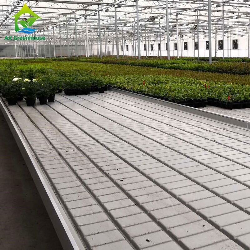 Cuadro de aluminio comercial, banco de reflujo y flujo con altura ajustable y bandeja PP/ABS integrada para invernaderos